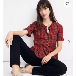 Madewell Studio Ruffle-Hem Top in Clanton Plaid